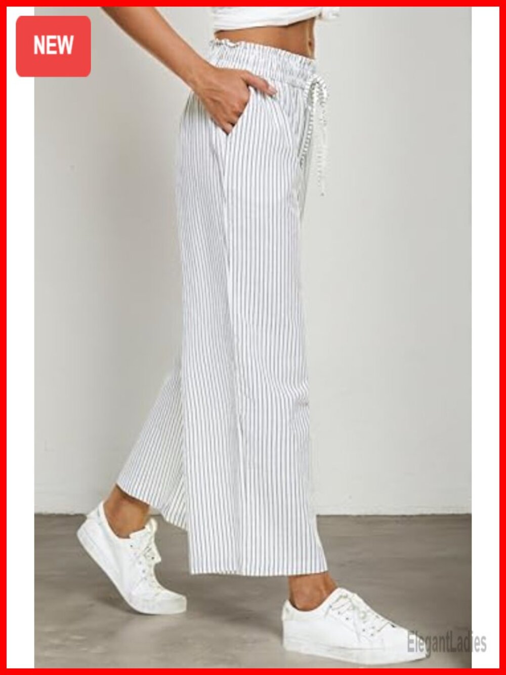 Womens Linen Capri Pants Wide Leg High Waisted Drawstring Casual Cropped with - Picture 2 of 6